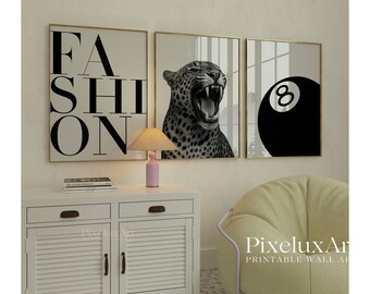 Trendy Black and White Fashion Wall Art, Set of 6 Modern Aesthetic Chic Apartment Decor, Stylish Y2K Wall Art, Fashion Leopard Print,, image 3