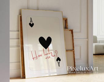 Set of 3 Ace of Hearts Prints, Black Red Navy Wall Art, Playing Card Poster Set, Typography Print, Romantic Aesthetic Decor, How Lucky Print, image 4