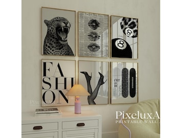 Stockholm Style Black & White Leopard Wall Art Set, Y2K Fashion Poster, Aesthetic Leopard Print Gallery Wall, Chic Aesthetic Apartment Print