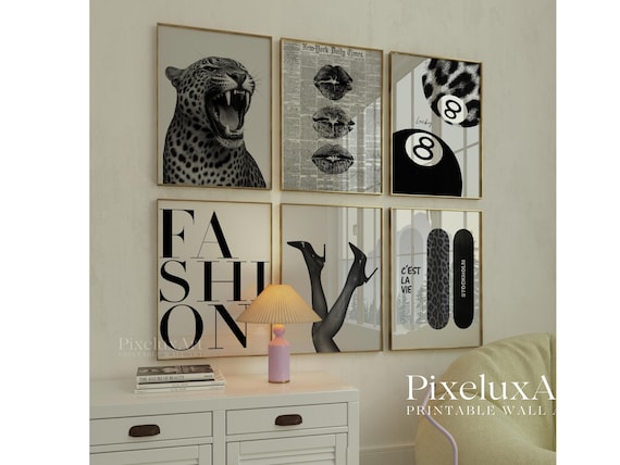 Stockholm Style Black & White Leopard Wall Art Set, Y2K Fashion Poster, Aesthetic Leopard Print Gallery Wall, Chic Aesthetic Apartment Print