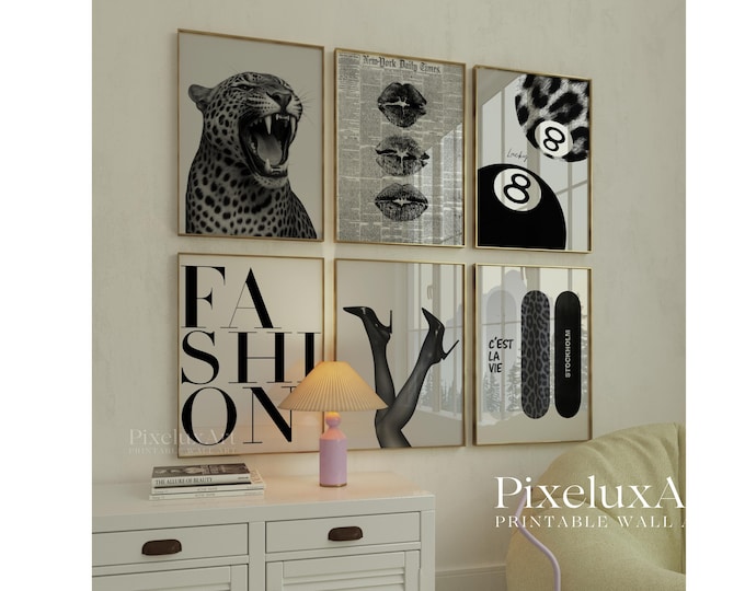 Stockholm Style Black & White Leopard Wall Art Set, Y2K…
