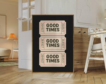 Good Times Ticket Print, Ticket Club Wall Art, Funky Black & White Collage Poster, Retro Ticket Poster, Trendy Ticket Wall Art, image 3