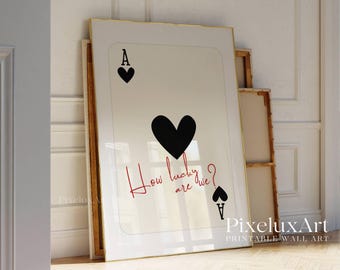 Retro Ace Card Print, How Lucky Are We, Playing Card Poster, Trendy Ace Card Poster, Vintage Ace of Hearts Poster, Aesthetic Ace Print, image 6