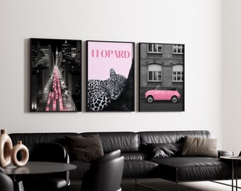 Pink Black Gallery Wall Set, Collage Apartment Print, Pink Gray Y2k Fashion Print, Pink Stylish & Cool Girl Aesthetic Art for Dorm Room, image 7