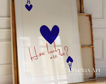 How Lucky Are We Print, Navy Ace of Hearts Wall Art, Playing Card Poster, Aesthetic Romantic Print, Trendy Apartment Decor, Ace Cards Poster, image 5