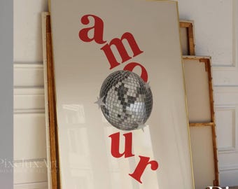 Disco Amour Wall Art, Retro Collage Wall Art, Funky Vintage Print, Aesthetic Poster for Cool Dorm Room Decor, Funky Trendy Wall Decor, image 3