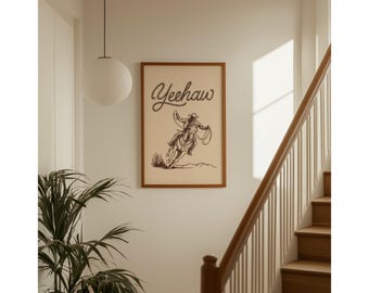 Yeehaw Cowboy Wall Art Print — Rustic Western Decor, Rodeo Horse Illustration, Country Ranch Wall Art, Wild West Wall Decor, image 1