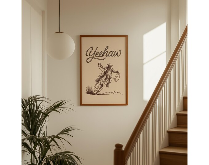 Yeehaw Cowboy Wall Art Print — Rustic Western Decor, Rodeo…