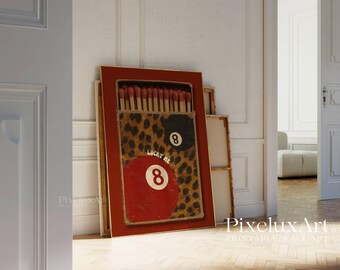 Vintage Leopard 8 Ball Matchbox Print, Red Matchbook Wall Art, Aesthetic Funky Wall Art, Retro Collage Apartment Decor, Preppy Girly Prints, image 4
