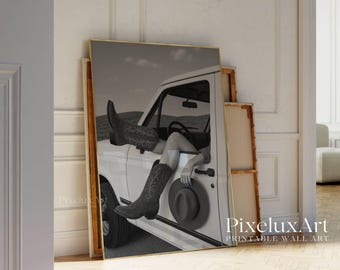 Cowgirl Boots Print – Black & White Fashion Poster, Cowgirl Decor, Western Wall Art, Aesthetic Dorm Room Cowgirl Poster Gift, Rodeo Girl Art, image 1