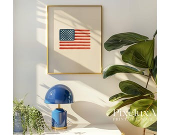 Vintage American Flag Print, 4th of July, Memorial Day, Labor Day Decor, Patriotic USA Wall Art, Coastal Flag Poster, United States Flag, image 7