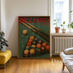Retro Billiards Print, Retro Pool Hall Wall Art, Vintage Billiards ...