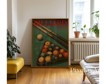 Retro Billiards Print, Retro Pool Hall Wall Art, Vintage Billiards Print, Game Room Decor, Green Pool Ball Print, 8 Ball Room Print, image 4