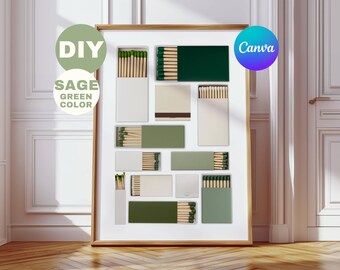 Sage Green Matchbook Canva Template • DIY Custom Matches Poster • Personalized Matchbox Digital Download • Editable Matchbook Blank Art Gift, image 1