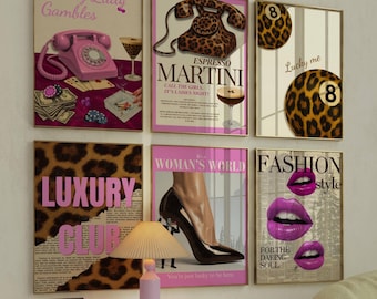 Retro Girly Wall Art Set, 6 Trendy Posters, Y2K Fashion Decor, Trendy Leopard Print, Aesthetic Dorm & Apartment Decor, Pink Leopard Wall Art, image 9