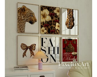 90+ Leopard Y2K Gallery Wall Set | Trendy Maximalist Printable Art | Fashion & Cheetah Glam Aesthetic | Funky Chic Wall Decor for Apartment, image 8