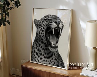 Black & White Cheetah Poster – Leopard Roar Art, Museum Quality Leopard Photo Print, Vintage Aesthetic Wall Art, Maximalist Photo Art Print, image 6