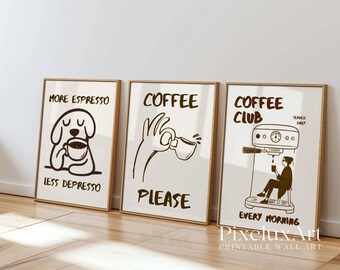 Set Of 3 Club Coffee Wall Art, Retro Coffee Poster, Coffee Cart Print, Coffee Station Decor, Coffee Lover Art, Coffee Bar Print Art, image 1
