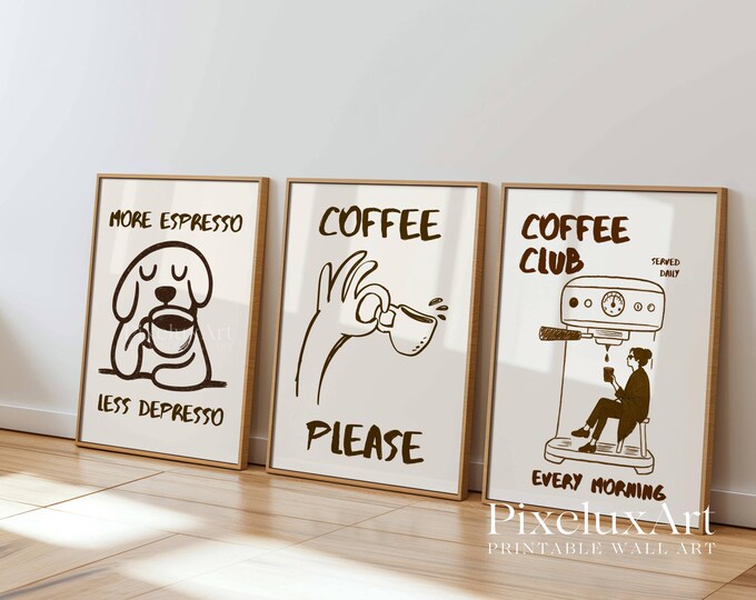 Set Of 3 Club Coffee Wall Art, Retro Coffee Poster, Coffee…