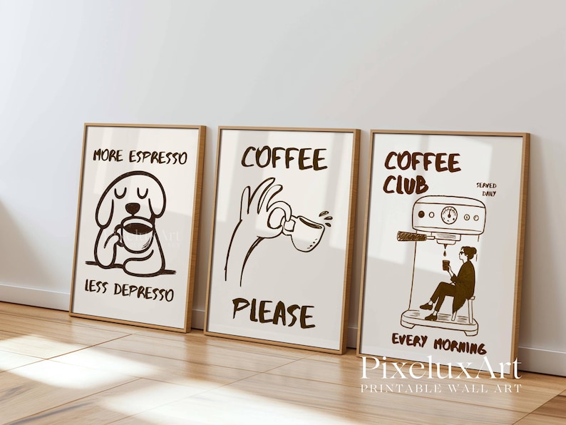 Set Of 3 Club Coffee Wall Art