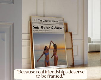 Saltwater Sunset Custom Newspaper Poster – Coastal Cowgirl Art, Personalized Bestie Gift, Coastal Wall Art, Customize Newspaper for Bff Gift, image 3