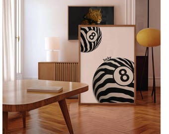 Zebra 8 Ball Poster, Lucky 8 Ball Print, Black and White Funky Wall Art, Retro Y2K Apartment Decor, Preppy Dorm Room Aesthetic, Retro Pirnt, image 4