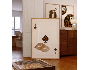 Leopard Ace Card Print, Neutral Beige Wall Art, Playing Card Poster, Soft Aesthetic Ace Print, Girly Room Print, Trendy Wall Art, image 1