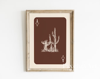Western Cactus Wall Art Print | Cowboy Minimal Decor | Rustic Desert Poster | Boho Country Wall Decor | Playing Card Art, image 1