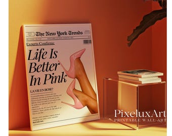 Trendy Newspaper Print, Life is Better in Pink Wall Art, Vintage Newspaper Print, Preppy Pink Aesthetic Posters, Girly Retro Wall Art, image 7