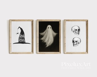 Halloween Wall Art Set of 6 – Spooky Ghost, Skeleton, Pumpkin & Skull Prints | Trick or Treat Vintage Rustic Fall Gallery Decor, image 3