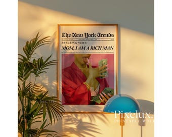 Rich Man Newspaper Poster, Fashion Money Wall Art, Y2K Trendy Print, Luxe Glam Decor, Feminine Bedroom Art, Modern Chic Printable Poster, image 6