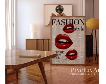 Fashion Newspaper Print, Red Lips Wall Art, Daring Soul Poster, Trendy Retro Wall Art, Girly Dorm Room & Vanity Decor, Printable Art, image 8