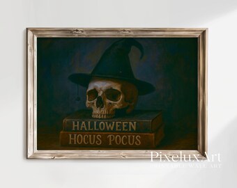Vintage Halloween Art Prints Set: Witchy Ghosts, Skulls, Haunted House (Digital Download), image 4