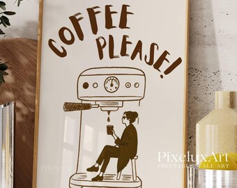 Coffee Please Wall Art, Retro Coffee Poster, Coffee Cart Print, Coffee Station Decor, Coffee Lover Art, Coffee Bar Print, Coffee Vibe Art, image 4