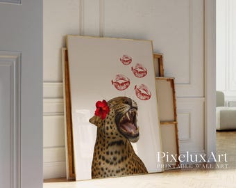 Red Leopard Kiss Wall Art, Cheetah Wall Art, Feminine Y2K Aesthetic, Luxury Glam Wall Art, Chic Leopard Print, Bold Fashion Decor, image 5