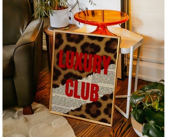 Luxury Club Leopard Print, Red Girly Wall Art, Preppy Dorm Decor, Trendy Aesthetic Print, Retro Collage Y2K Apartment Decor, Funky Wall Art, image 4