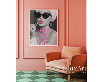 Better Late Than Ugly Poster – Pink Aesthetic Wall Art, Artful Pink Printing, Funny Quote Vanity Decor, Girl Dorm Room Printable, Retro Art, image 6