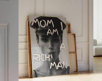 Trendy Collage Apartment Print, Mom I Am a Rich Man Black And White Y2k Fashion Print, Feminist Trendy Stylish  Aesthetic Art for Teen Room, image 6