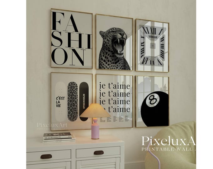 Trendy Black and White Fashion Wall Art, Set of 6 Modern…