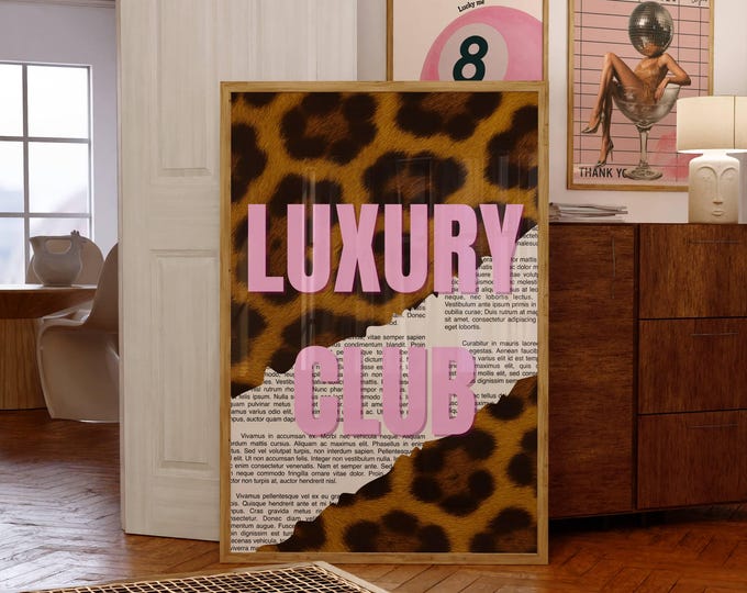 Luxury Club Leopard Print, Pink Girly Wall Art, Preppy Dorm…