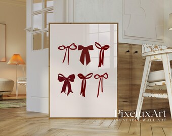 Red Bow Wall Art | Girly Bow Minimal Printable Poster | Coquette Fashion Glam Decor | Red Ribbon Aesthetic | Luxury Modern Home Print, image 3