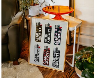 Retro Lighter Print, Retro Collage Aesthetic Decor, Girly Dorm Room / Apartment Decor, Trendy Wall Art, Leopard Funky Print, Luxury Club Art, image 4