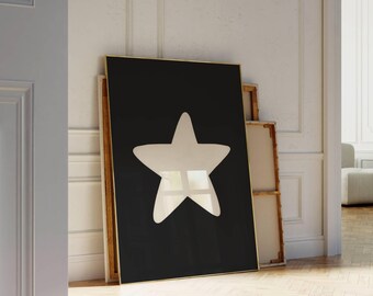 Hand Drawn Star Wall Art, Retro Hand Drawn Print, Aesthetic Star Drawing, Game Room Star Print, Trendy Retro Bar Cart Print, Trendy Wall Art, image 5