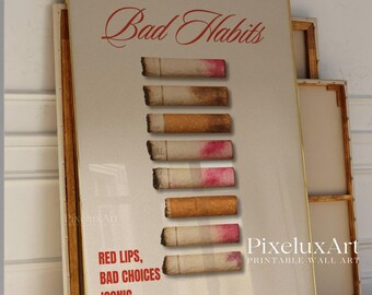 Trendy Wall Print - Red Lips, Cigarettes & Iconic Chaos, Retro Wall Art, Coquette Aesthetic Print, Vintage Poster, Girl Apartment Decor, image 5