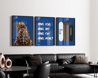 Navy Blue Set of 6 Trendy Gallery Wall Art, Aesthetic Chic Apartment Decor, Trendy Leopard, Fashion Collage Print, Stylish Y2K Wall Art, image 6