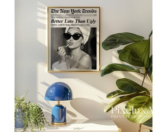 Trendy Newspaper Print, Better Late Than Ugly, Girly Wall Art, Bathroom Poster, Retro Dorm Decor, Vintage Printable Wall Art, Makeup Poster, image 8