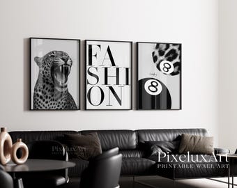 Stockholm Style Black & White Leopard Wall Art Set, Y2K Fashion Poster, Aesthetic Leopard Print Gallery Wall, Chic Aesthetic Apartment Print, image 3