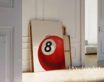 Lucky 8 Ball Print, Pool Ball Print, Vintage Game Room Decor, Luck Wall Art, Red Billiards Print, Pool Print, Retro Art, Funky Vintage Print, image 7
