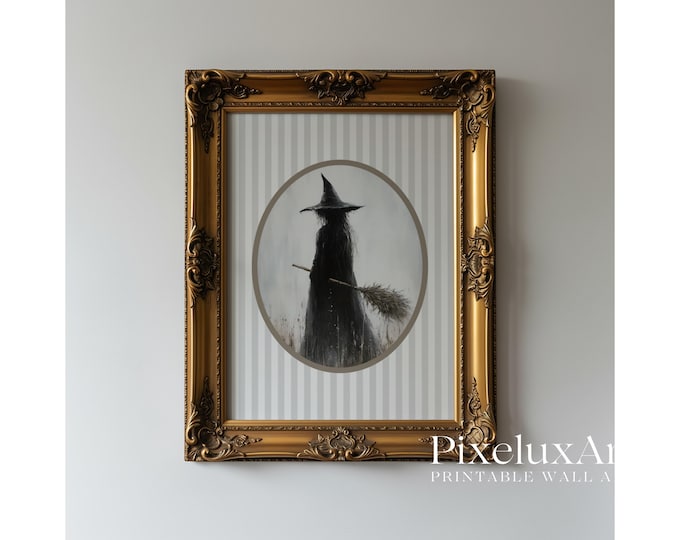 Vintage Witch Wall Art – Spooky Halloween Printable with…