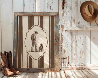 Cowboy and Dog Wall Art | Rustic Western Print | Country Farmhouse Decor | Neutral Printable Poster, image 4